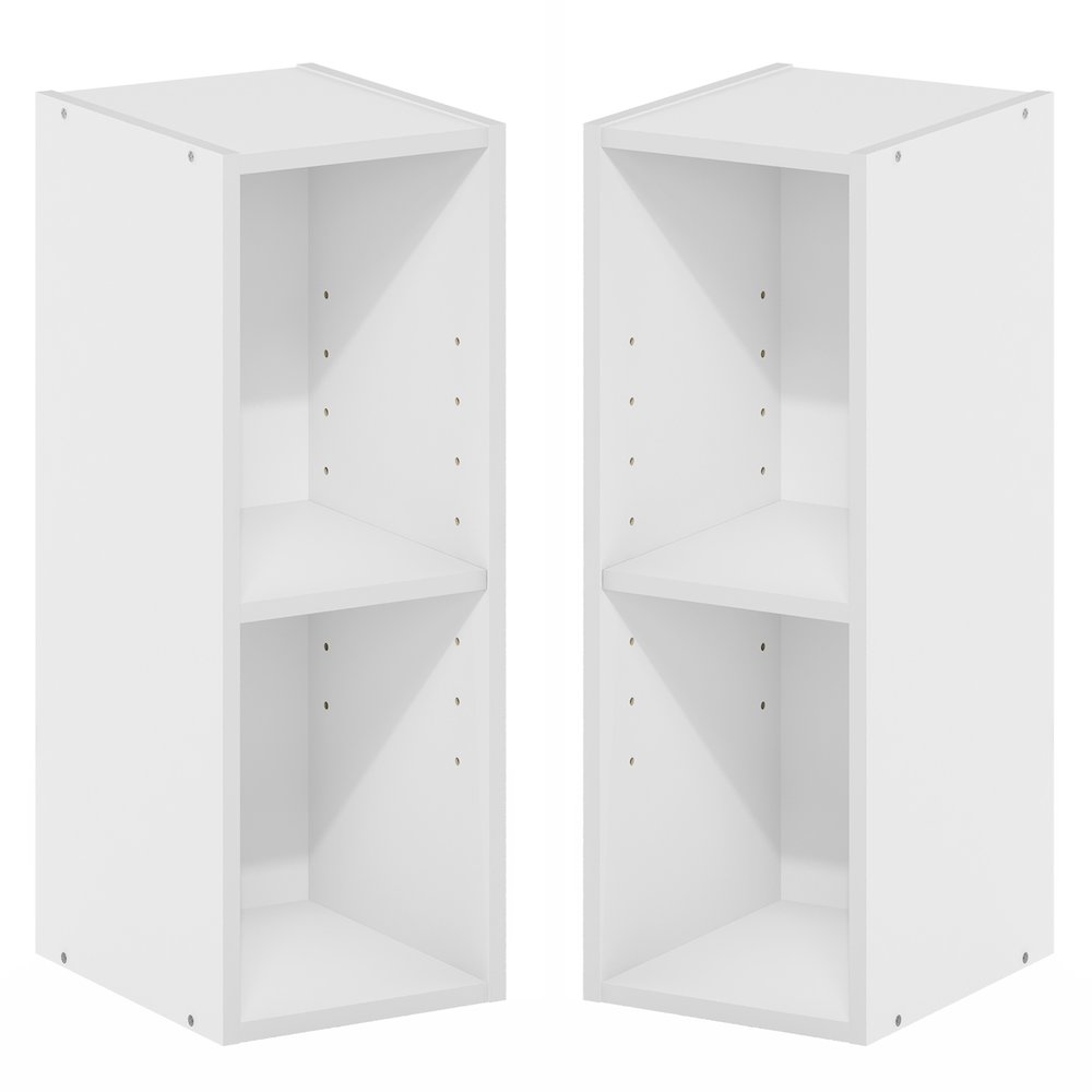 FULDA Set of 2, 2-Tier Narrow Bookshelf, 8-In, 9.3x7.9x21.2, White. Picture 1
