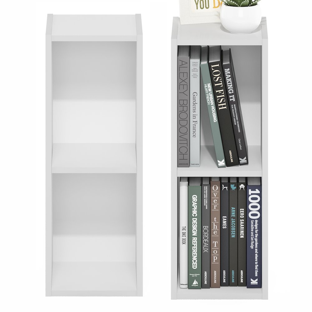 FULDA Set of 2, 2-Tier Narrow Bookshelf, 8-In, 9.3x7.9x21.2, White. Picture 6