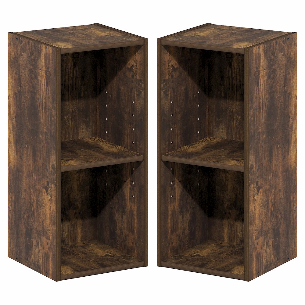FULDA Set of 2, 2-Tier Narrow Bookshelf, 10-In, 9.3x9.8x21.2, Amber Pine. Picture 1