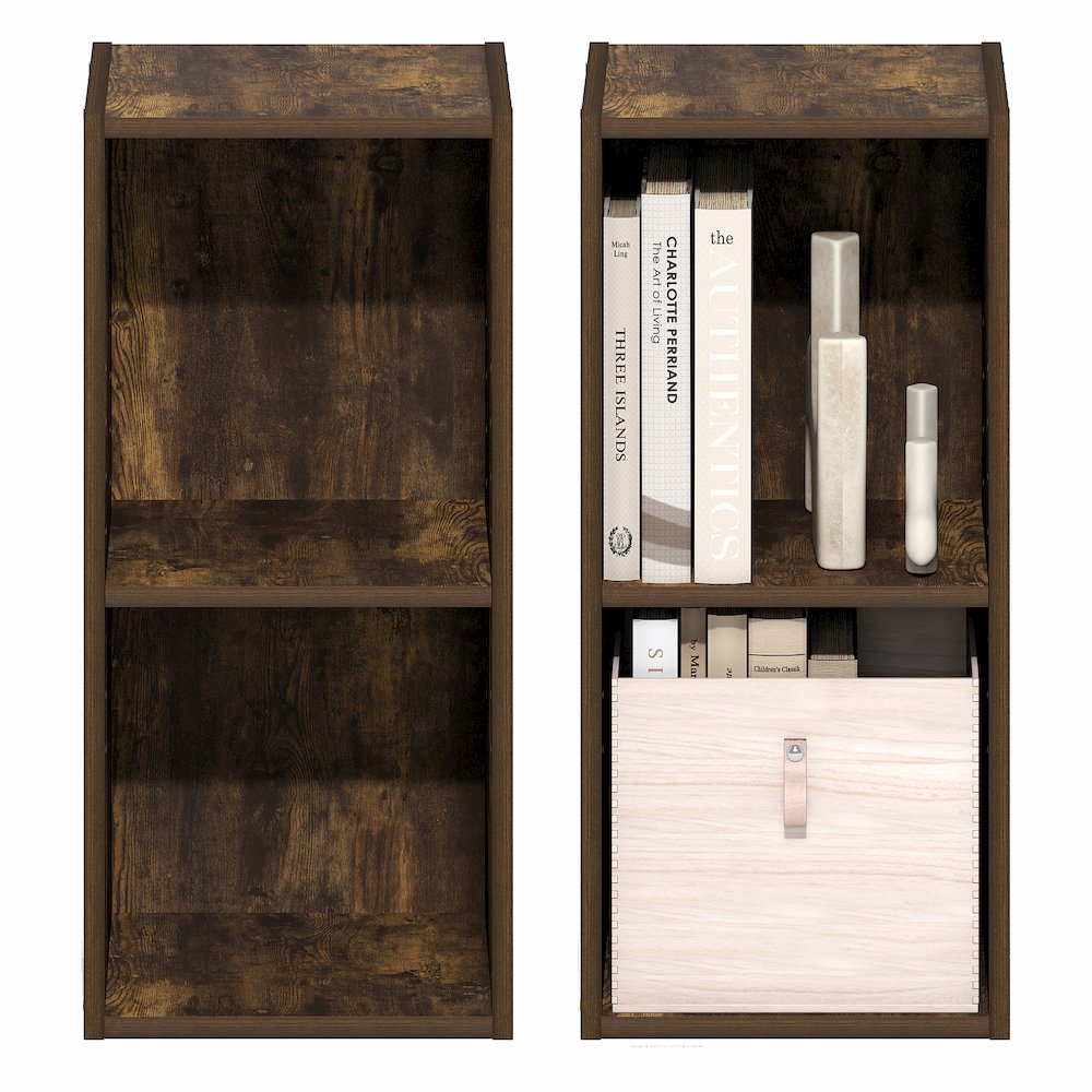 FULDA Set of 2, 2-Tier Narrow Bookshelf, 10-In, 9.3x9.8x21.2, Amber Pine. Picture 6