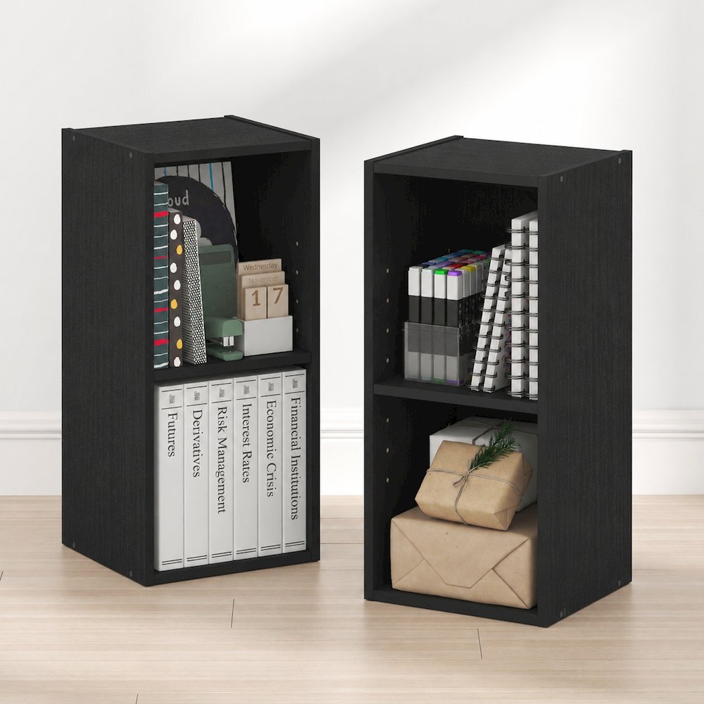 FULDA Set of 2, 2-Tier Narrow Bookshelf, 10-In, 9.3x9.8x21.2, Blackwood. Picture 3