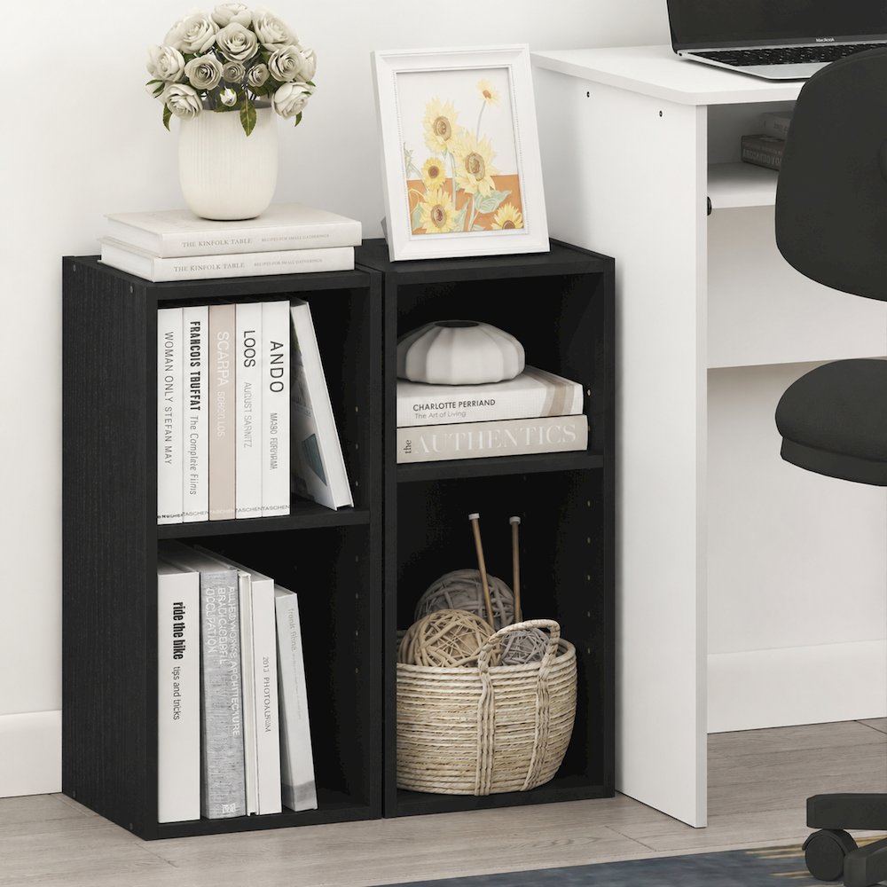 FULDA Set of 2, 2-Tier Narrow Bookshelf, 10-In, 9.3x9.8x21.2, Blackwood. Picture 4