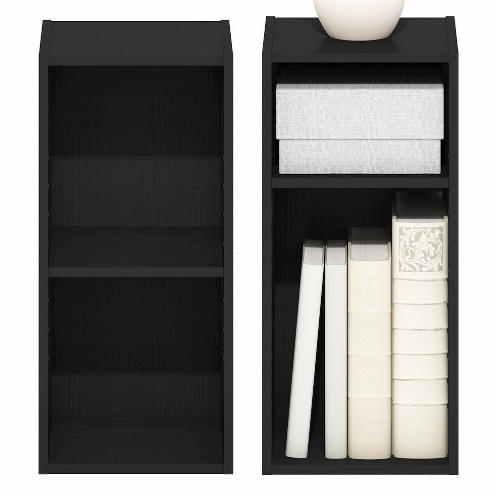 FULDA Set of 2, 2-Tier Narrow Bookshelf, 10-In, 9.3x9.8x21.2, Blackwood. Picture 6
