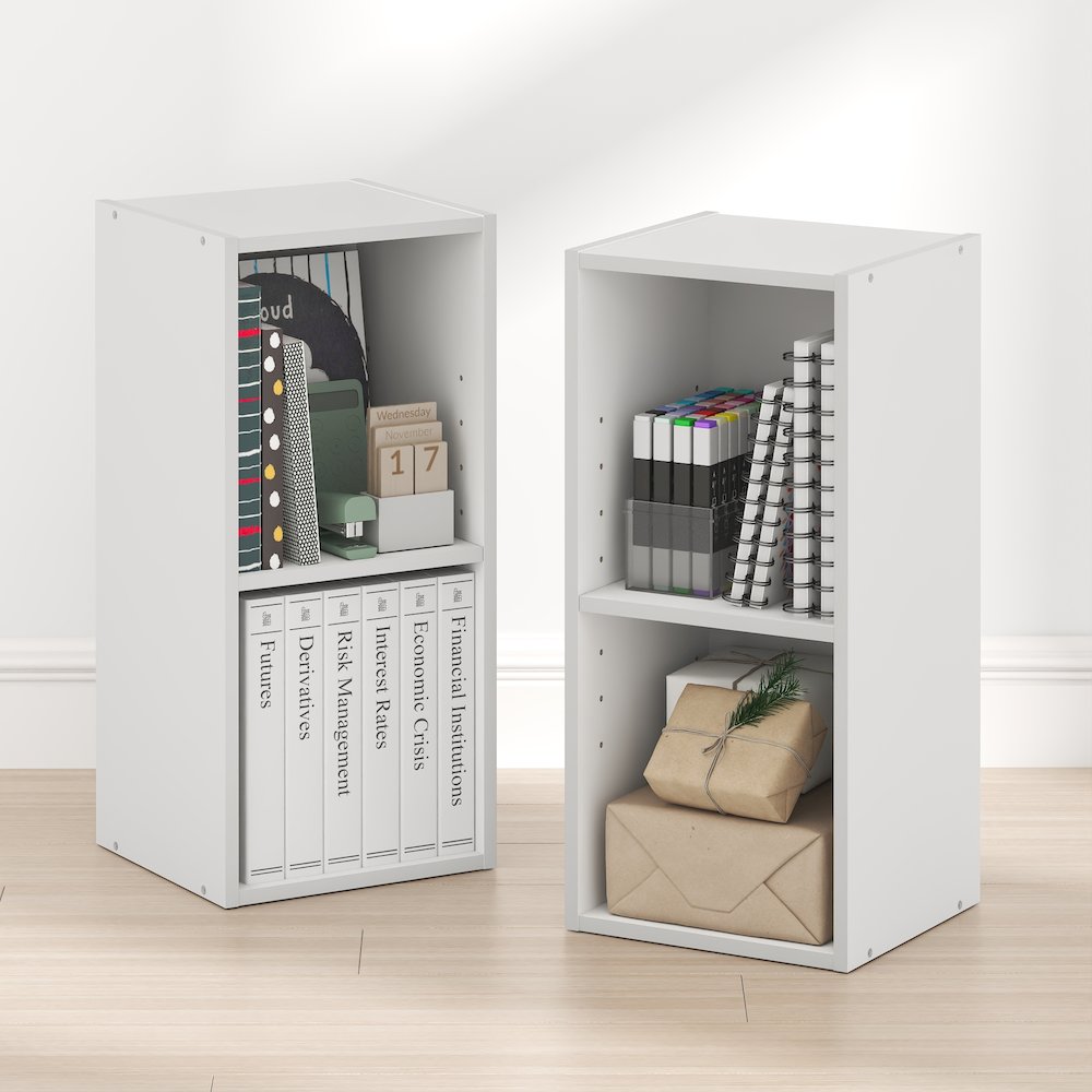 FULDA Set of 2, 2-Tier Narrow Bookshelf, 10-In, 9.3x9.8x21.2, White. Picture 3
