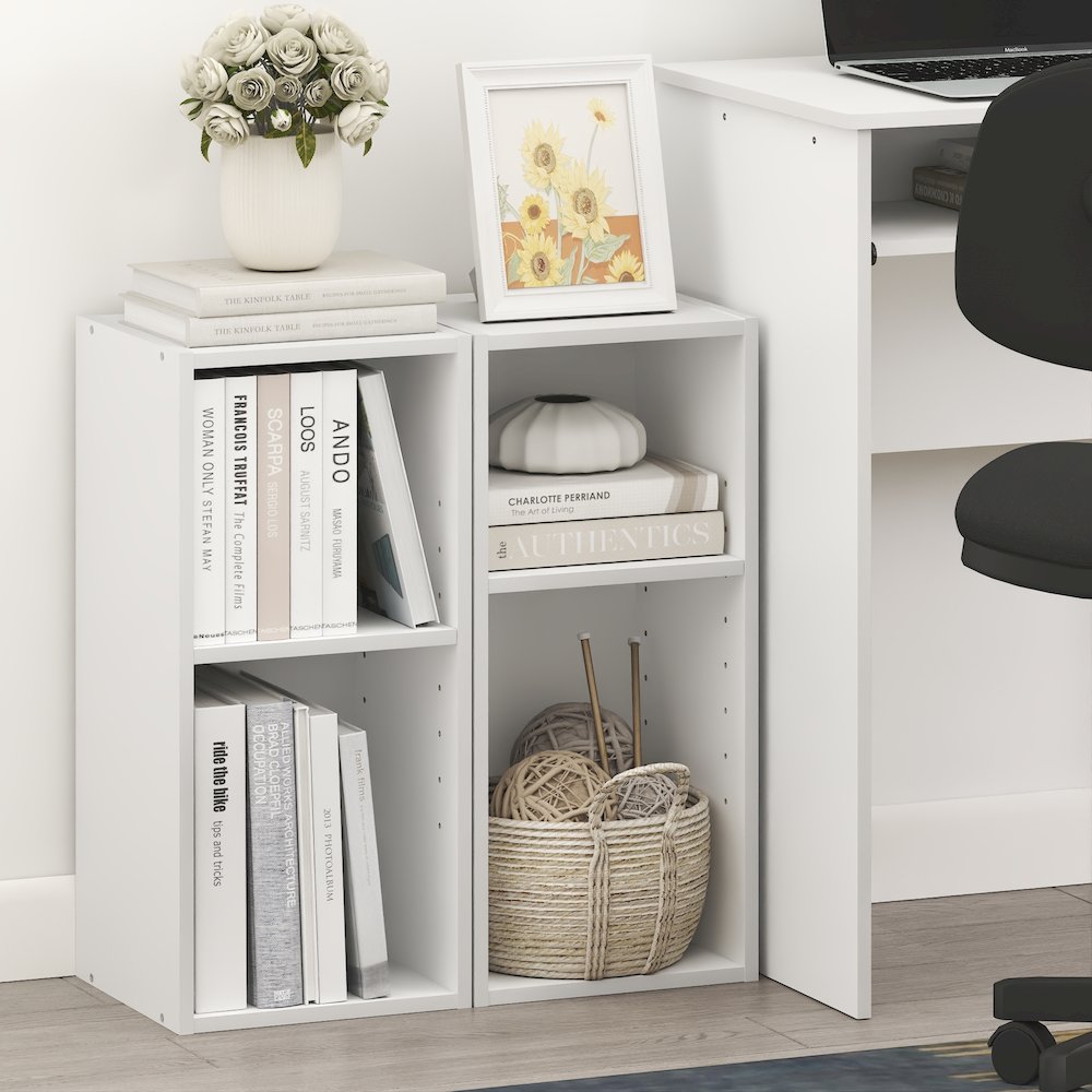 FULDA Set of 2, 2-Tier Narrow Bookshelf, 10-In, 9.3x9.8x21.2, White. Picture 4