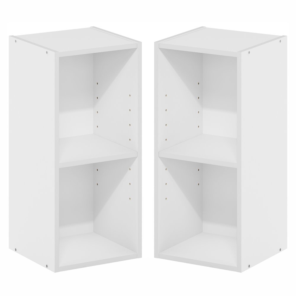 FULDA Set of 2, 2-Tier Narrow Bookshelf, 10-In, 9.3x9.8x21.2, White. Picture 1