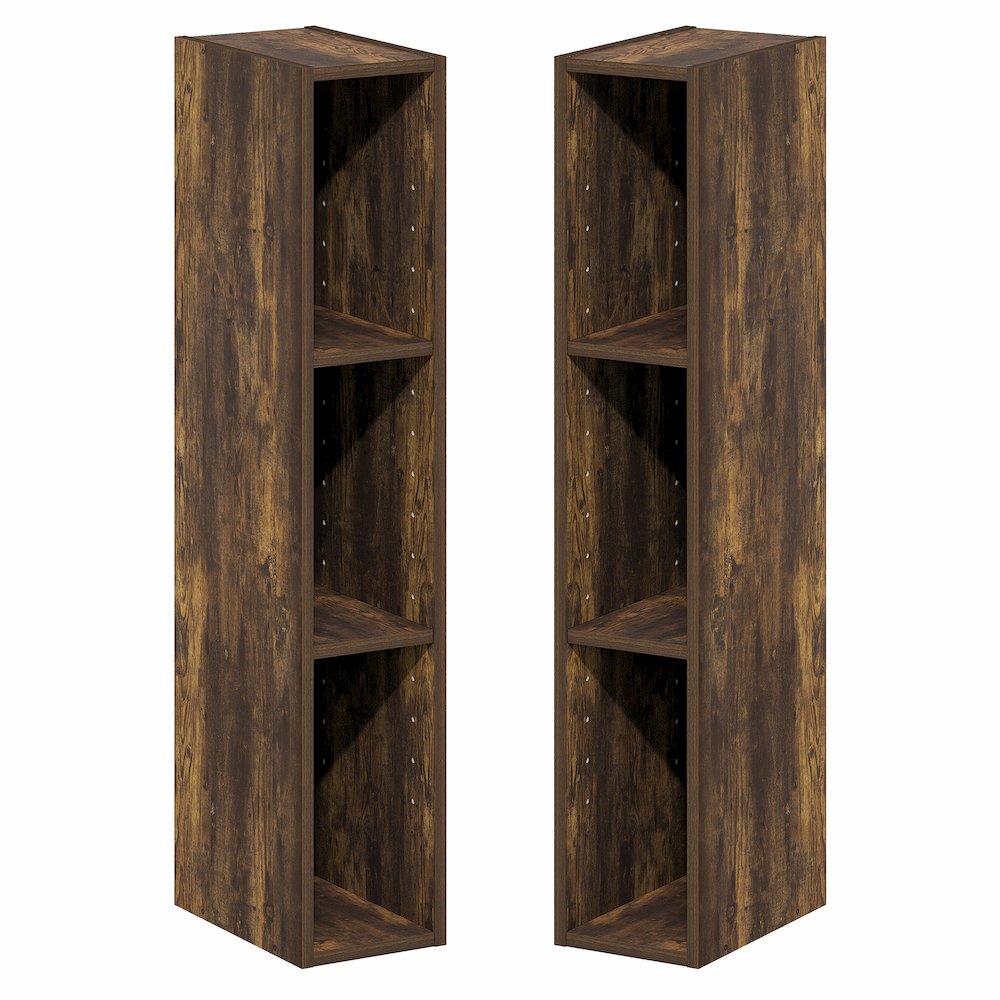 FULDA Set of 2, 3-Tier Narrow Bookshelf, 6-In, 9.3x5.9x31.5, Amber Pine. Picture 1