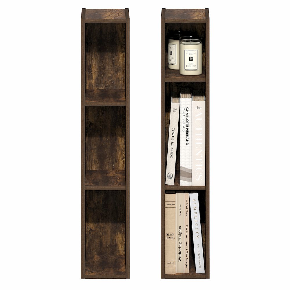 FULDA Set of 2, 3-Tier Narrow Bookshelf, 6-In, 9.3x5.9x31.5, Amber Pine. Picture 6