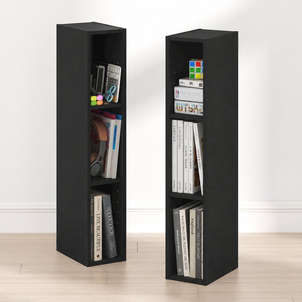 FULDA Set of 2, 3-Tier Narrow Bookshelf, 6-In, 9.3x5.9x31.5, Blackwood. Picture 3