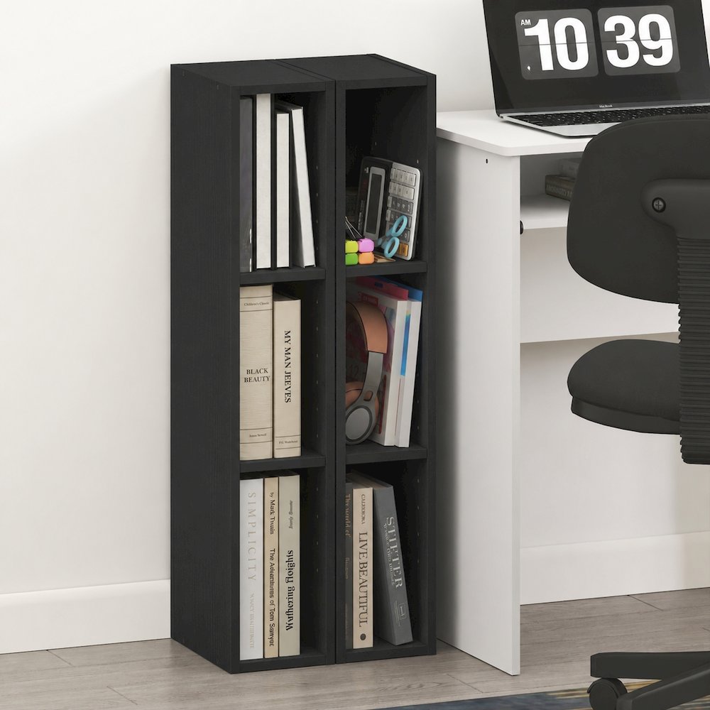 FULDA Set of 2, 3-Tier Narrow Bookshelf, 6-In, 9.3x5.9x31.5, Blackwood. Picture 4