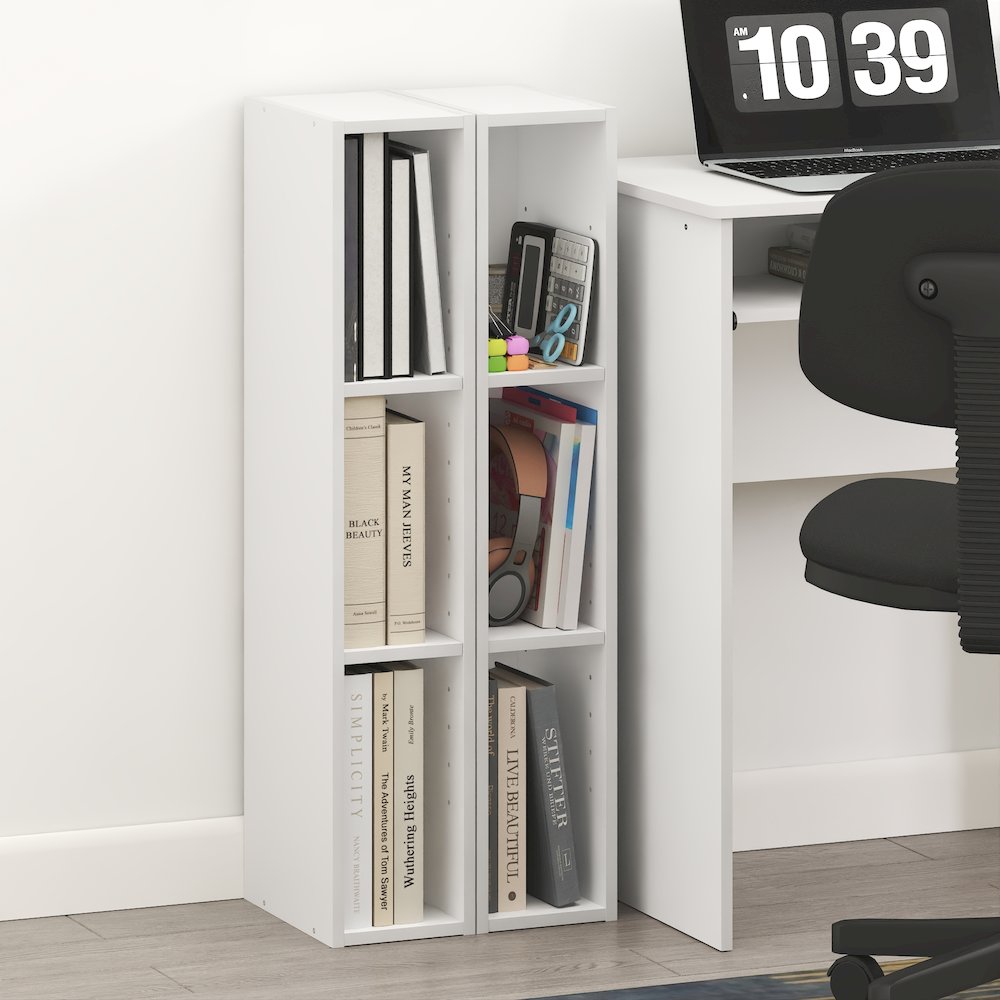 FULDA Set of 2, 3-Tier Narrow Bookshelf, 6-In, 9.3x5.9x31.5, White. Picture 4