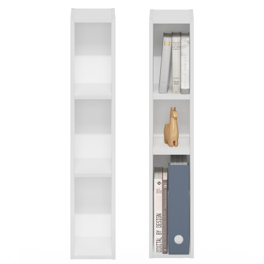 FULDA Set of 2, 3-Tier Narrow Bookshelf, 6-In, 9.3x5.9x31.5, White. Picture 6