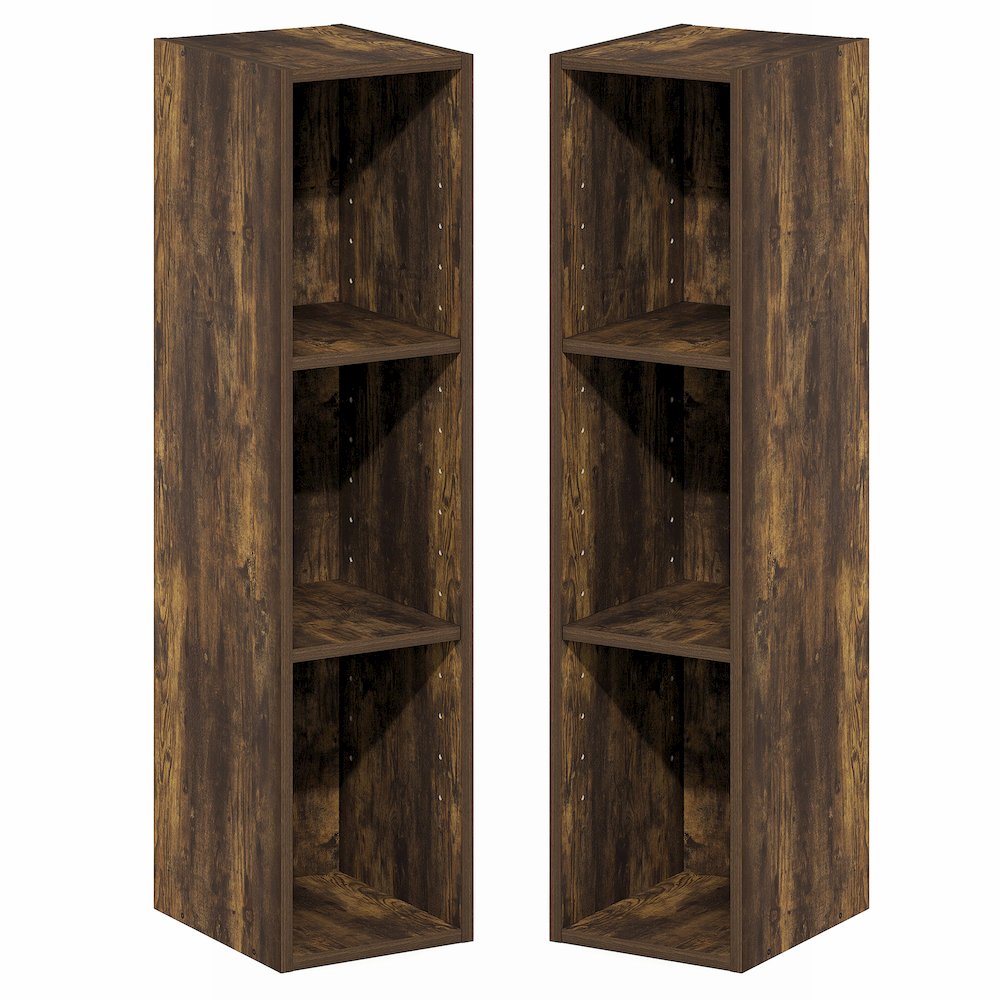 FULDA Set of 2, 3-Tier Narrow Bookshelf, 8-In, 9.3x7.9x31.5, Amber Pine. Picture 1