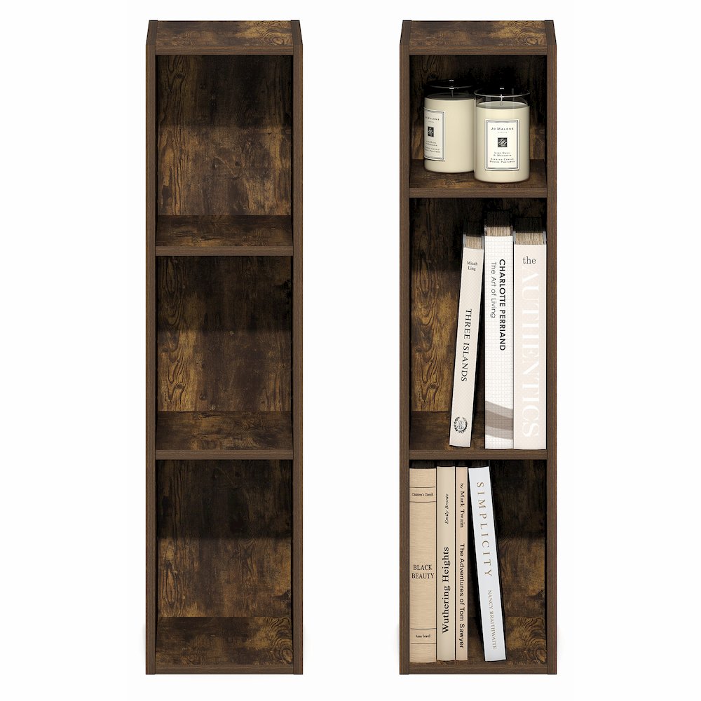 FULDA Set of 2, 3-Tier Narrow Bookshelf, 8-In, 9.3x7.9x31.5, Amber Pine. Picture 6