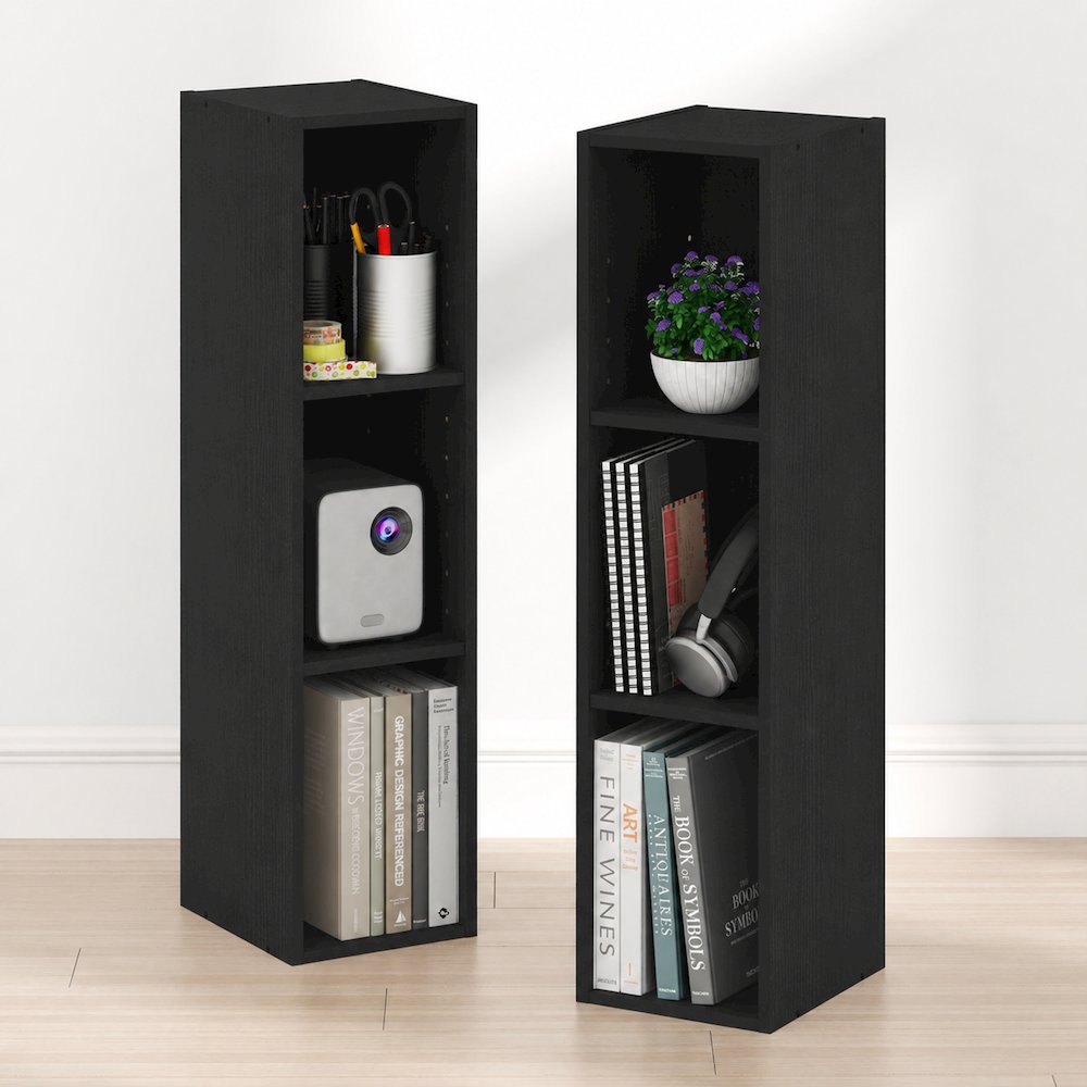 FULDA Set of 2, 3-Tier Narrow Bookshelf, 8-In, 9.3x7.9x31.5, Blackwood. Picture 3