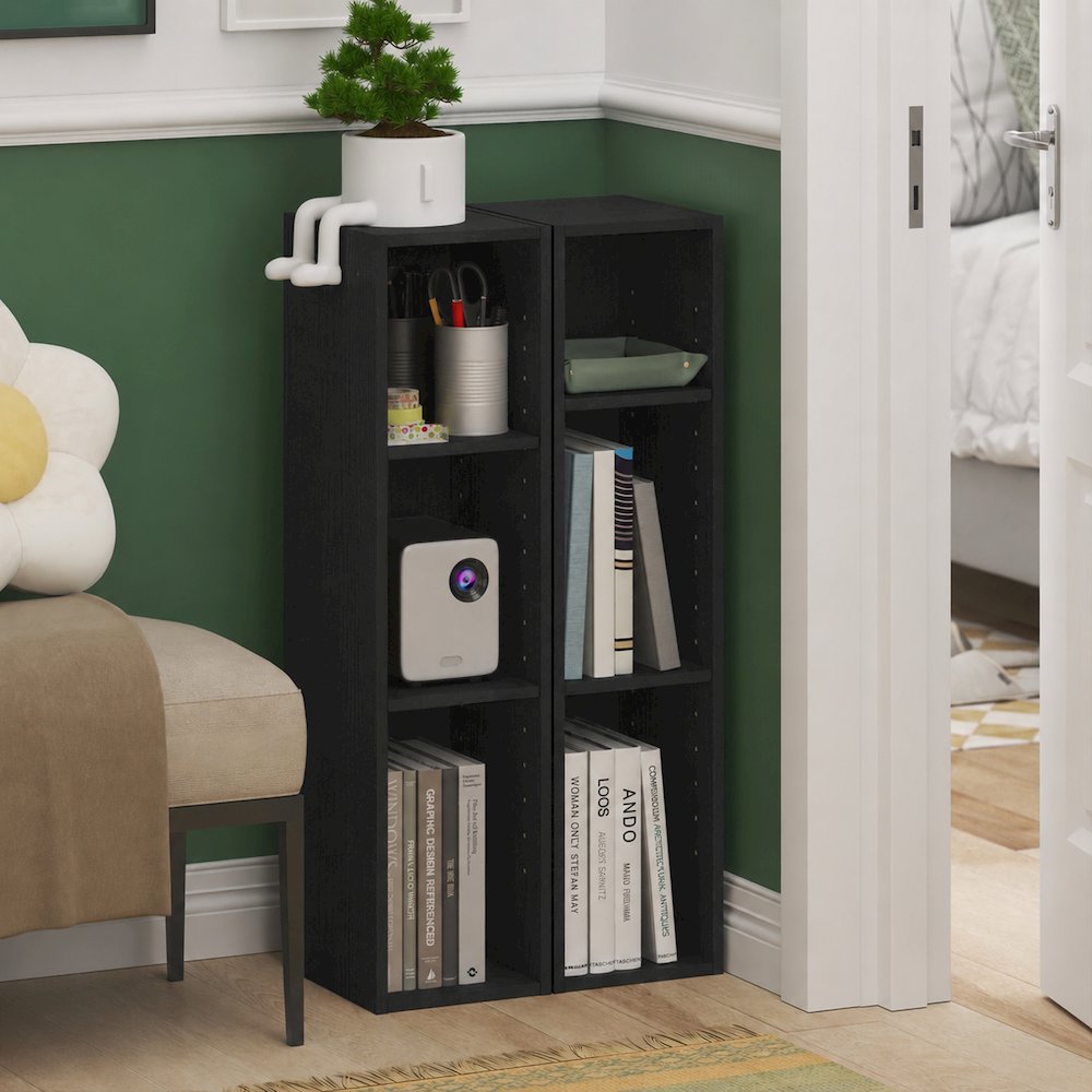 FULDA Set of 2, 3-Tier Narrow Bookshelf, 8-In, 9.3x7.9x31.5, Blackwood. Picture 4