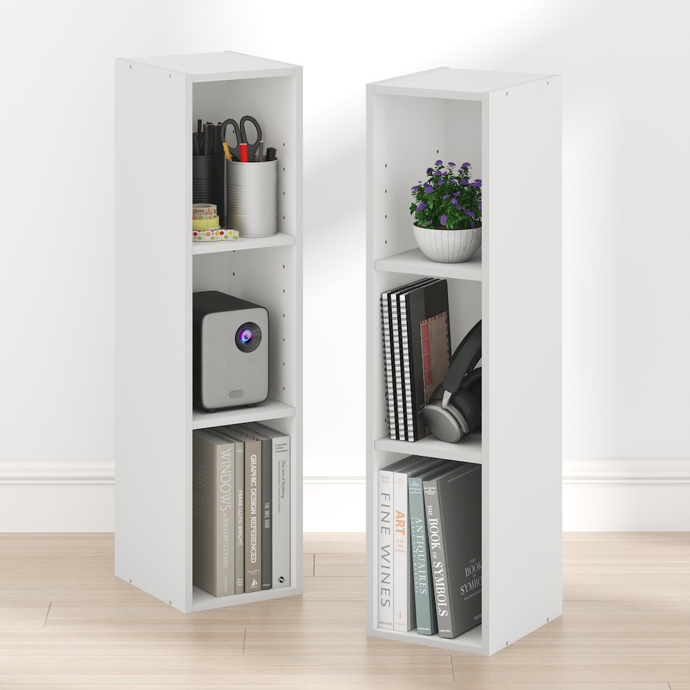 FULDA Set of 2, 3-Tier Narrow Bookshelf, 8-In, 9.3x7.9x31.5, White. Picture 3
