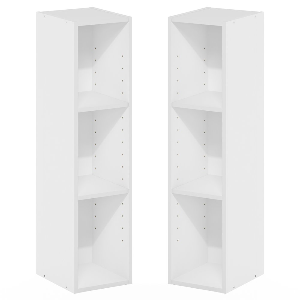 FULDA Set of 2, 3-Tier Narrow Bookshelf, 8-In, 9.3x7.9x31.5, White. Picture 1