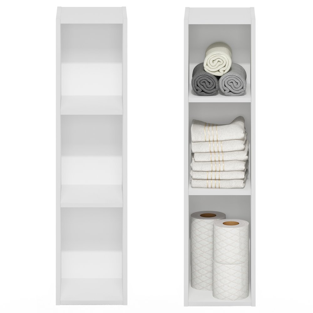 FULDA Set of 2, 3-Tier Narrow Bookshelf, 8-In, 9.3x7.9x31.5, White. Picture 6