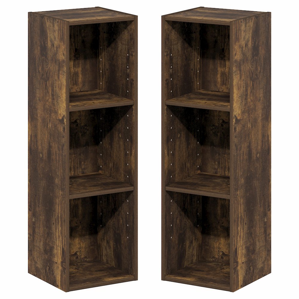FULDA Set of 2, 3-Tier Narrow Bookshelf, 10-In, 9.3x9.8x31.5, Amber Pine. Picture 1