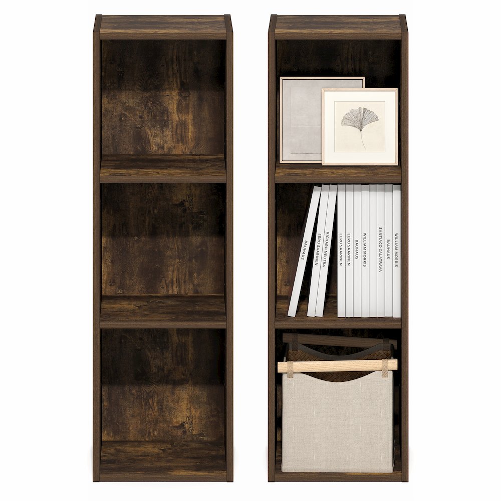 FULDA Set of 2, 3-Tier Narrow Bookshelf, 10-In, 9.3x9.8x31.5, Amber Pine. Picture 6