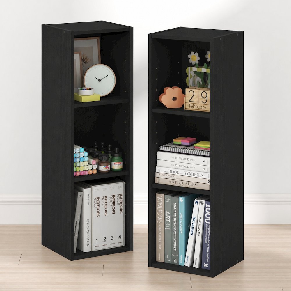 FULDA Set of 2, 3-Tier Narrow Bookshelf, 10-In, 9.3x9.8x31.5, Blackwood. Picture 3