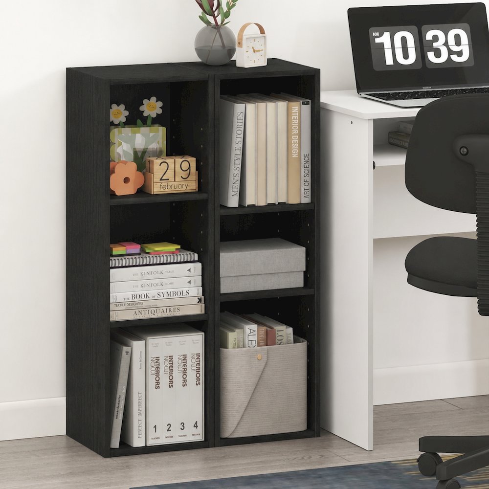 FULDA Set of 2, 3-Tier Narrow Bookshelf, 10-In, 9.3x9.8x31.5, Blackwood. Picture 4