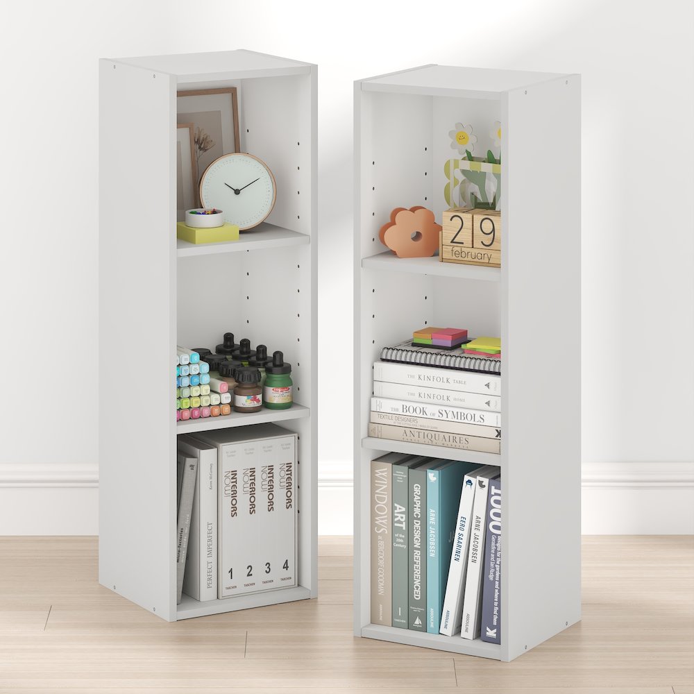 FULDA Set of 2, 3-Tier Narrow Bookshelf, 10-In, 9.3x9.8x31.5, White. Picture 3