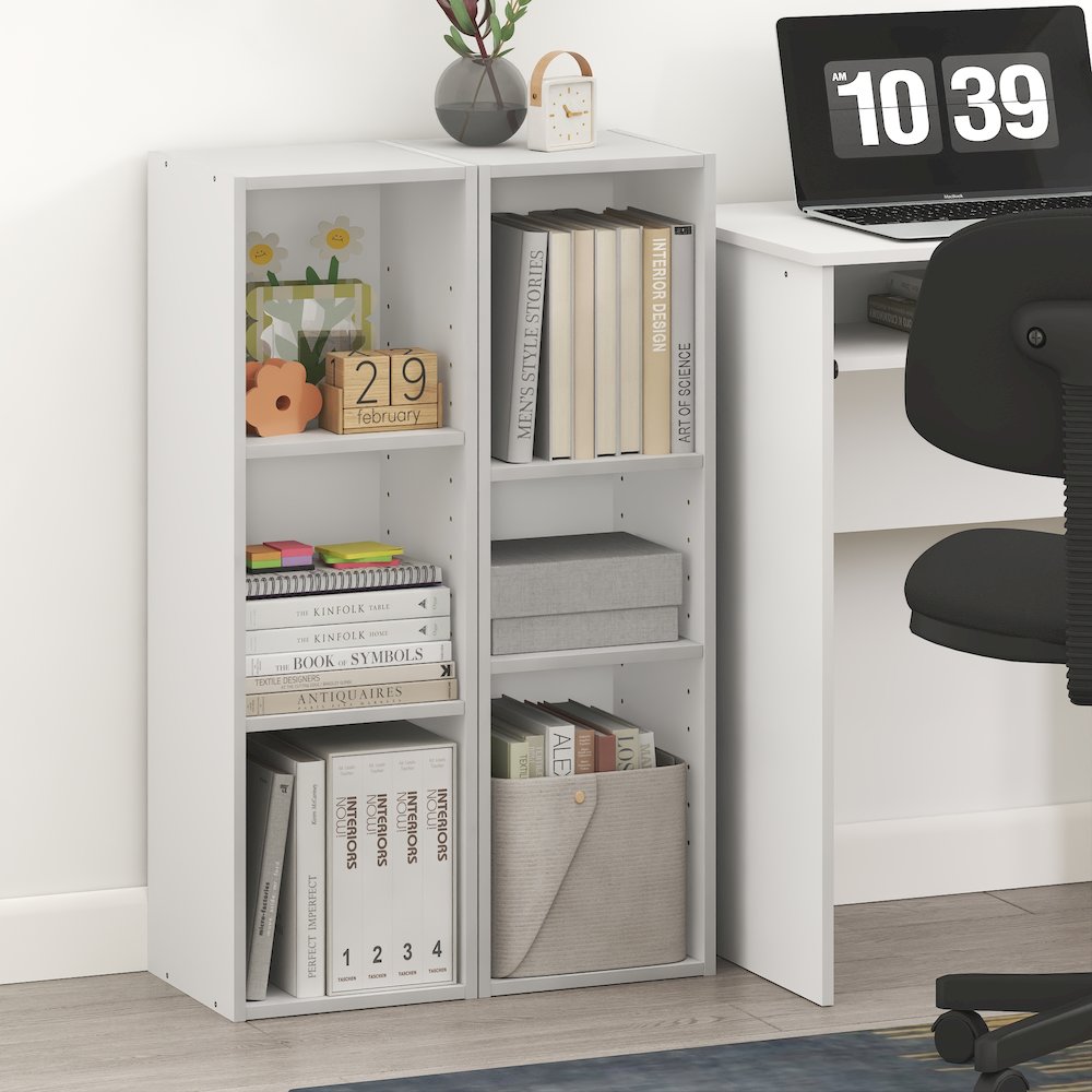 FULDA Set of 2, 3-Tier Narrow Bookshelf, 10-In, 9.3x9.8x31.5, White. Picture 4