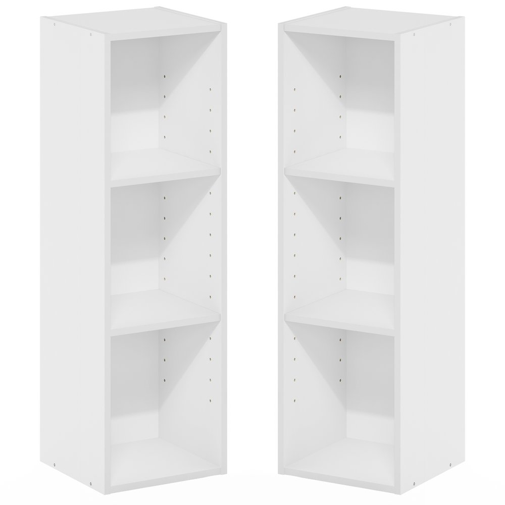 FULDA Set of 2, 3-Tier Narrow Bookshelf, 10-In, 9.3x9.8x31.5, White. Picture 1