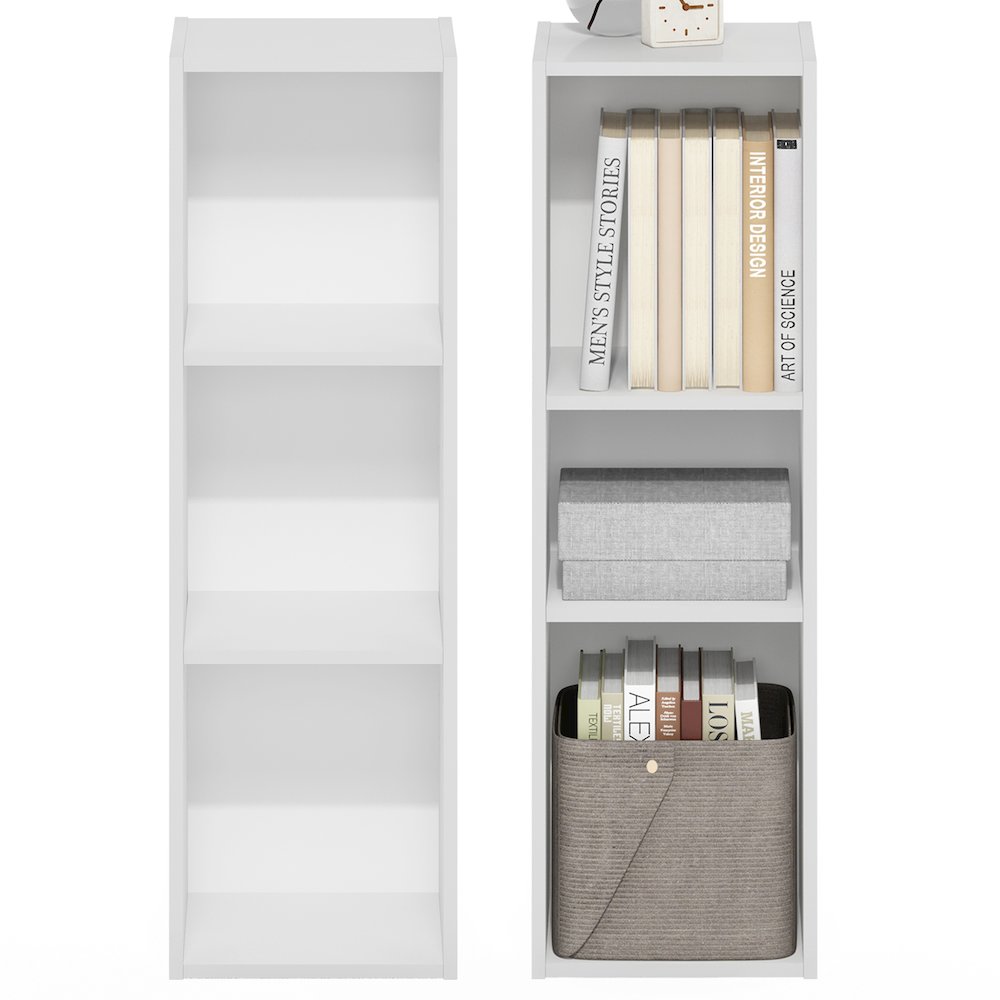 FULDA Set of 2, 3-Tier Narrow Bookshelf, 10-In, 9.3x9.8x31.5, White. Picture 6