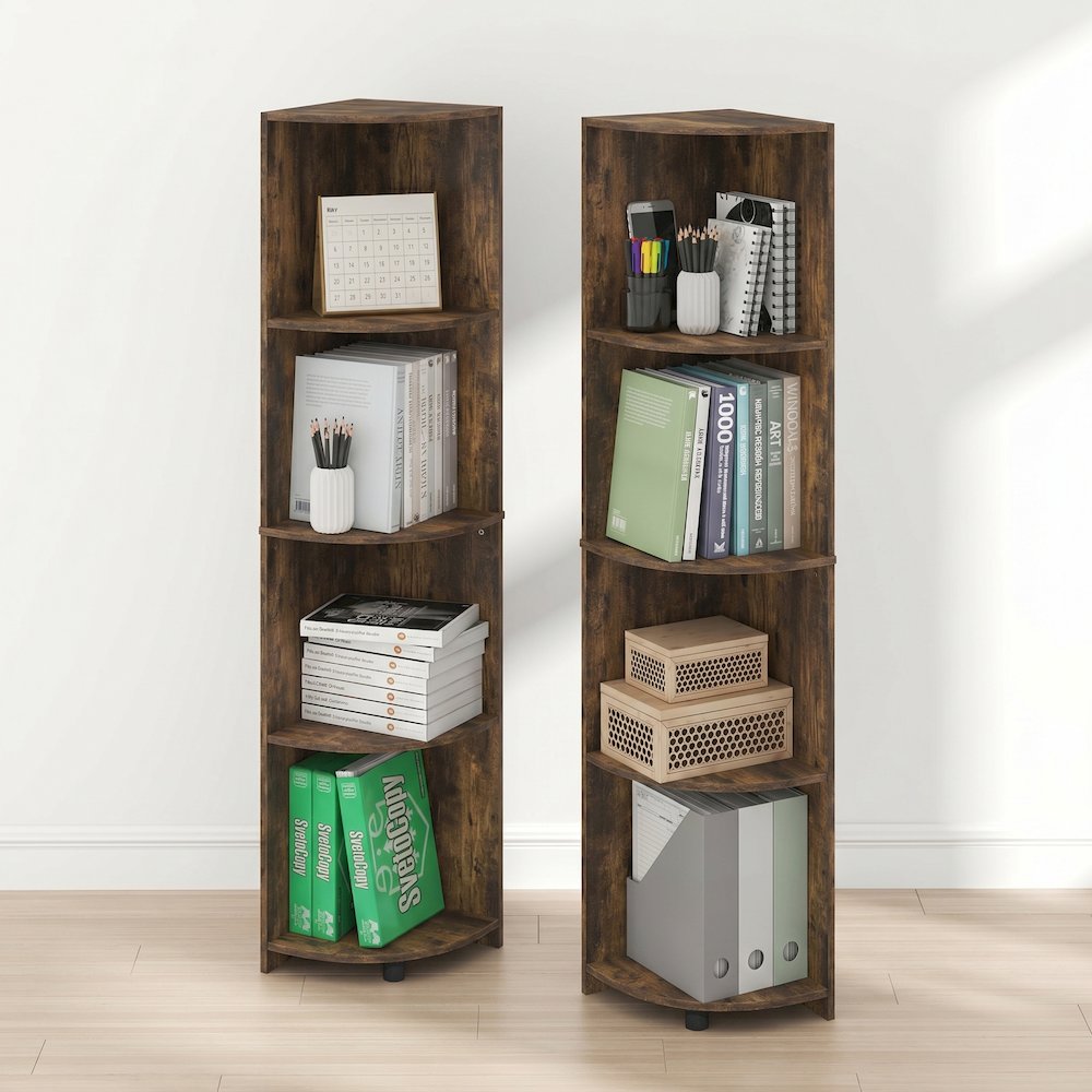 ECON Set of 2, 4-Tier Corner Shelf, Display Rack, Amber Pine. Picture 2