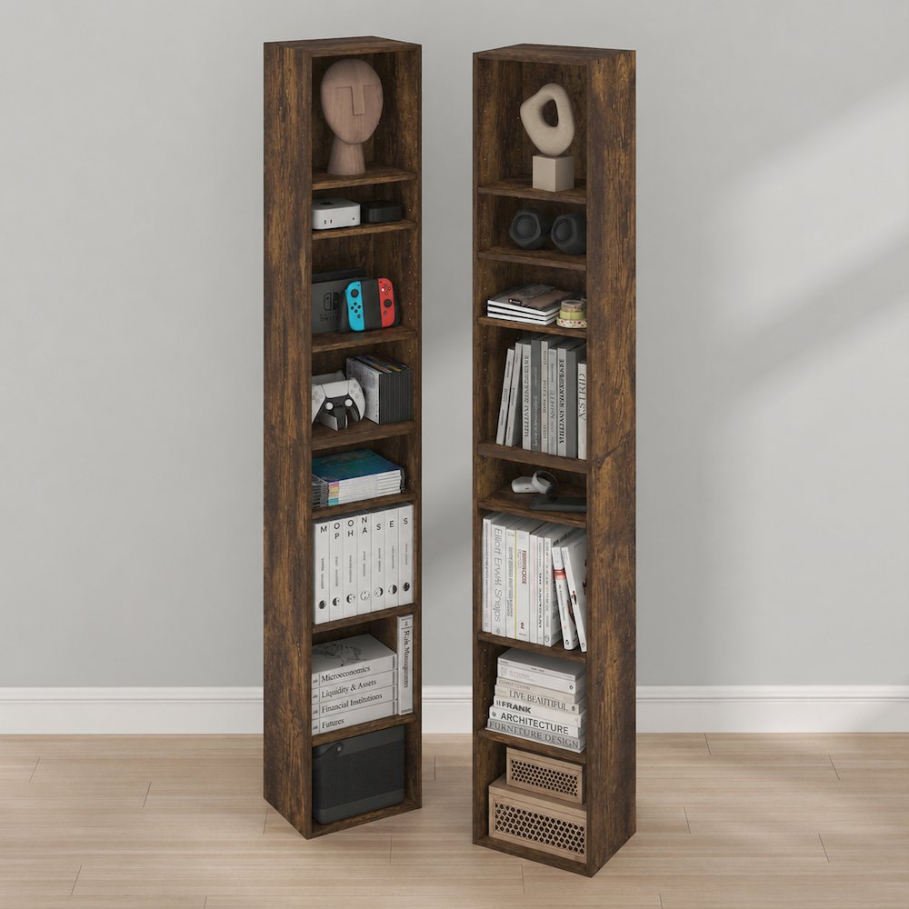 PASIR Set of 2, 8-Tier Bookshelf, Open Shelf, 9.3x11.8x70.9, Amber Pine. Picture 2