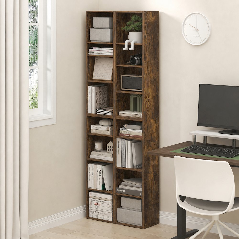 PASIR Set of 2, 8-Tier Bookshelf, Open Shelf, 9.3x11.8x70.9, Amber Pine. Picture 3