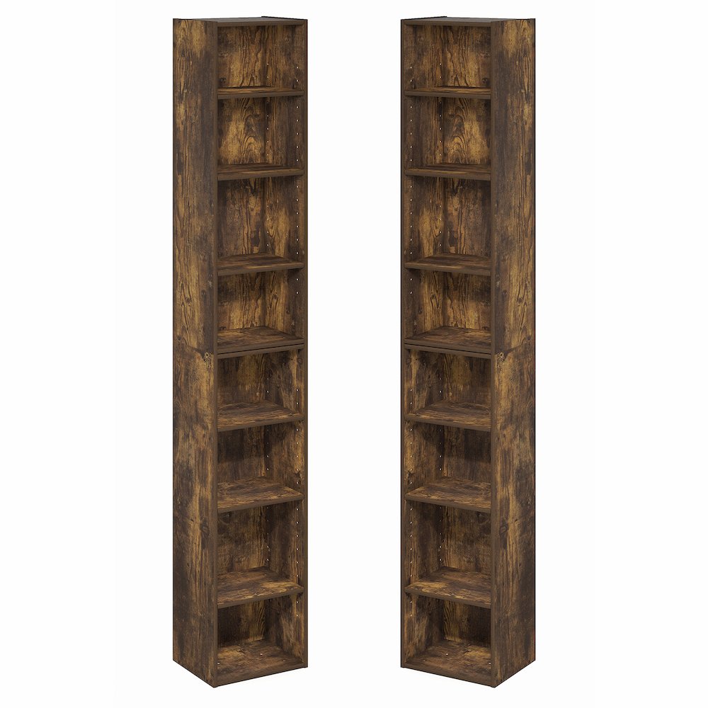PASIR Set of 2, 8-Tier Bookshelf, Open Shelf, 9.3x11.8x70.9, Amber Pine. Picture 1