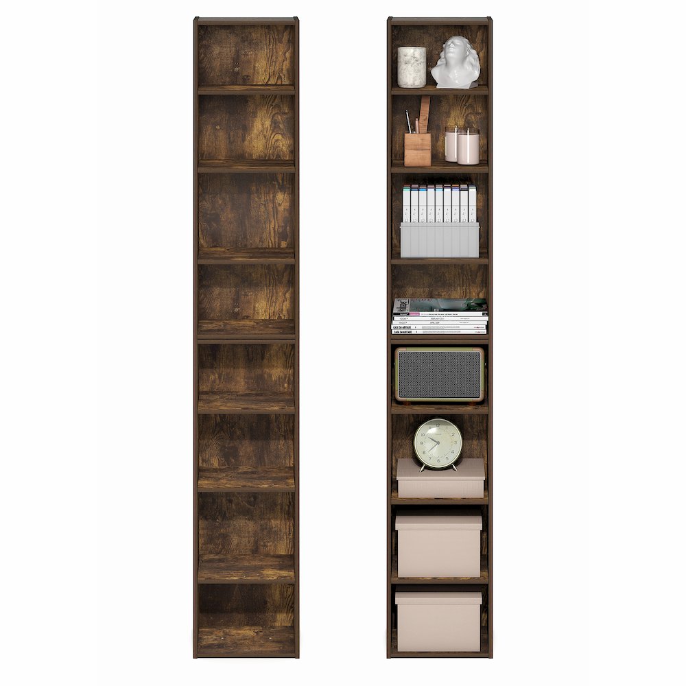 PASIR Set of 2, 8-Tier Bookshelf, Open Shelf, 9.3x11.8x70.9, Amber Pine. Picture 5