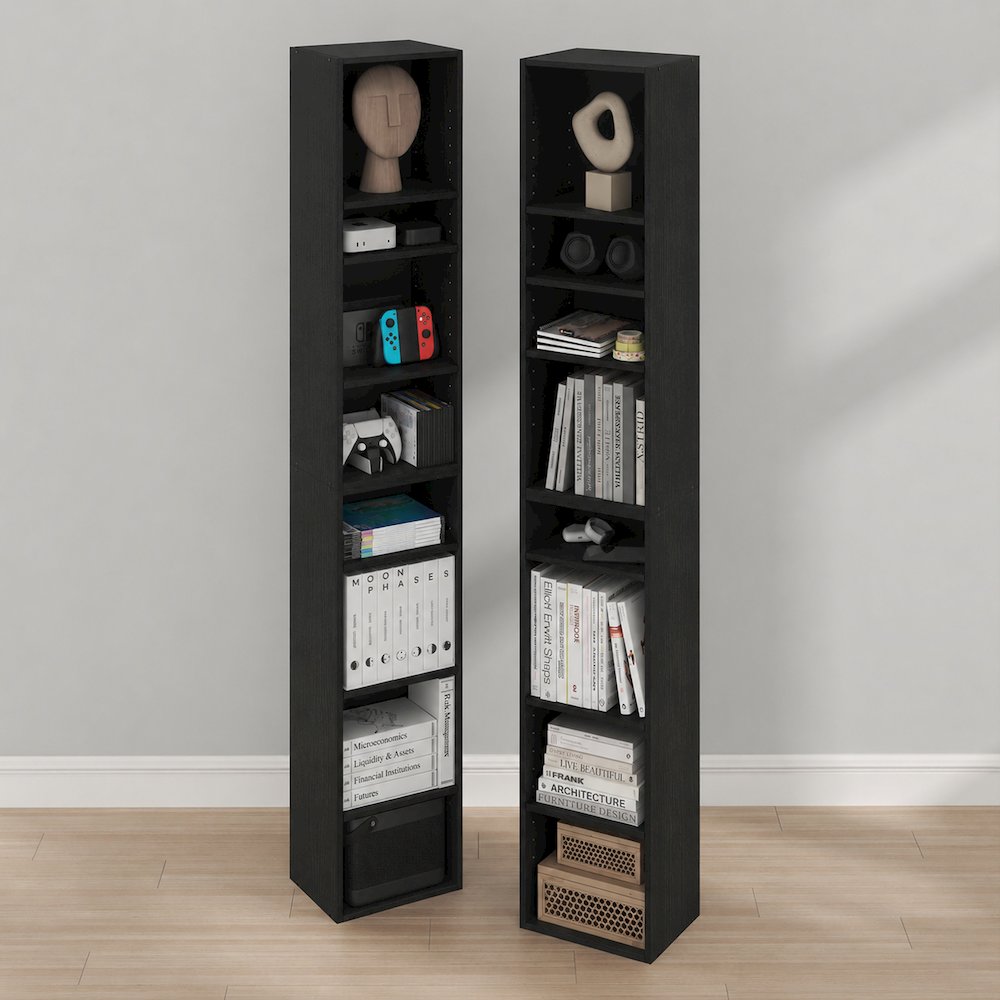 PASIR Set of 2, 8-Tier Bookshelf, Open Shelf, 9.3x11.8x70.9, Blackwood. Picture 2