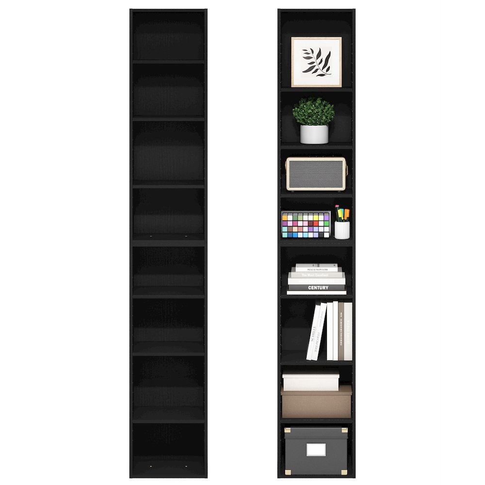 PASIR Set of 2, 8-Tier Bookshelf, Open Shelf, 9.3x11.8x70.9, Blackwood. Picture 5