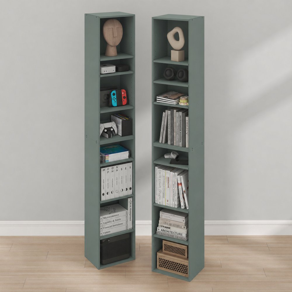 PASIR Set of 2, 8-Tier Bookshelf, Open Shelf, 9.3x11.8x70.9, Sage Green. Picture 2