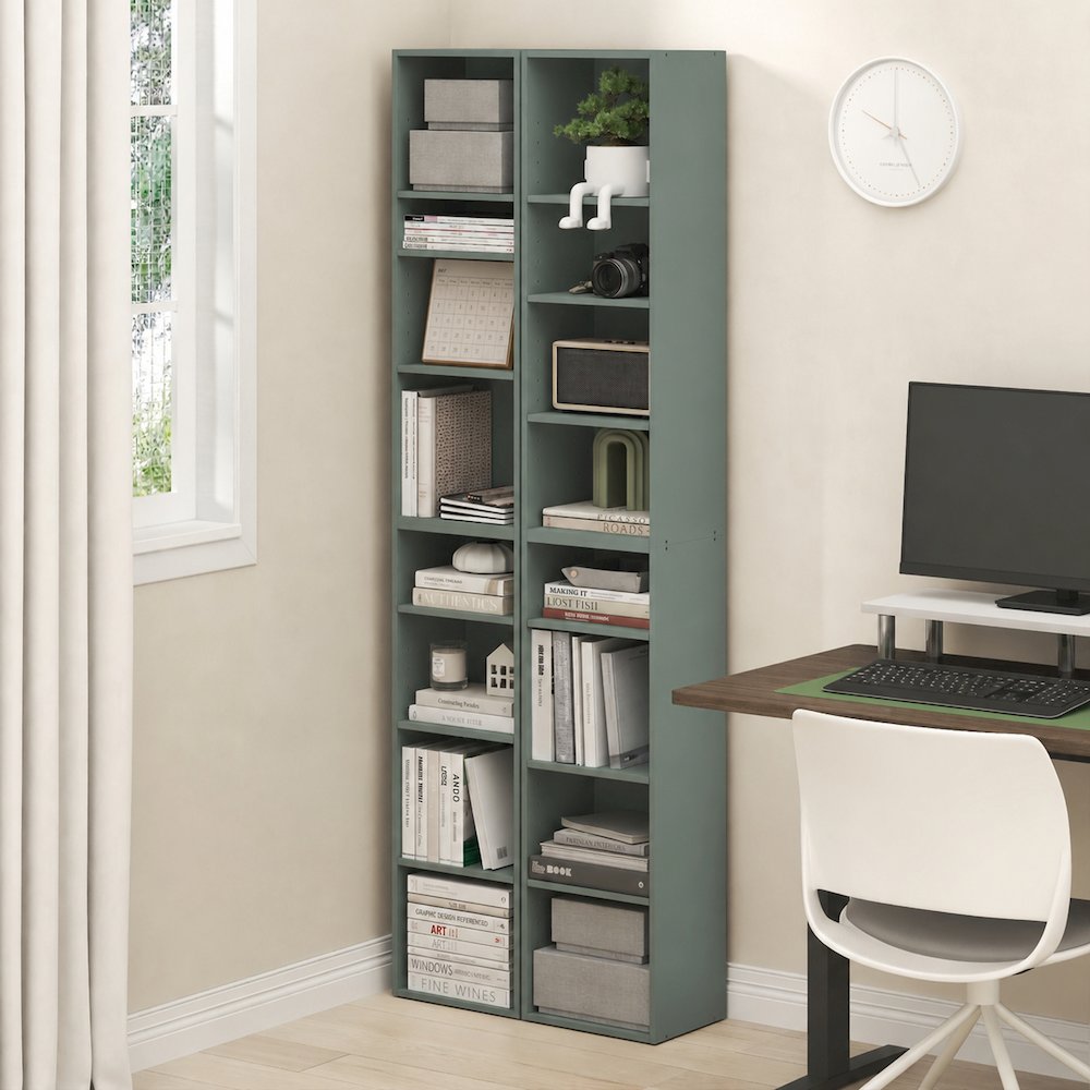 PASIR Set of 2, 8-Tier Bookshelf, Open Shelf, 9.3x11.8x70.9, Sage Green. Picture 3