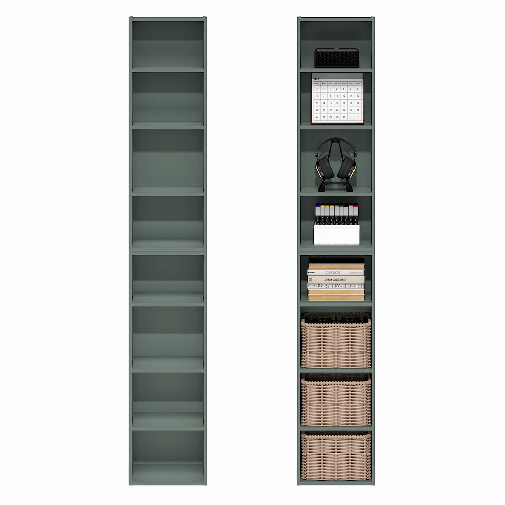 PASIR Set of 2, 8-Tier Bookshelf, Open Shelf, 9.3x11.8x70.9, Sage Green. Picture 5