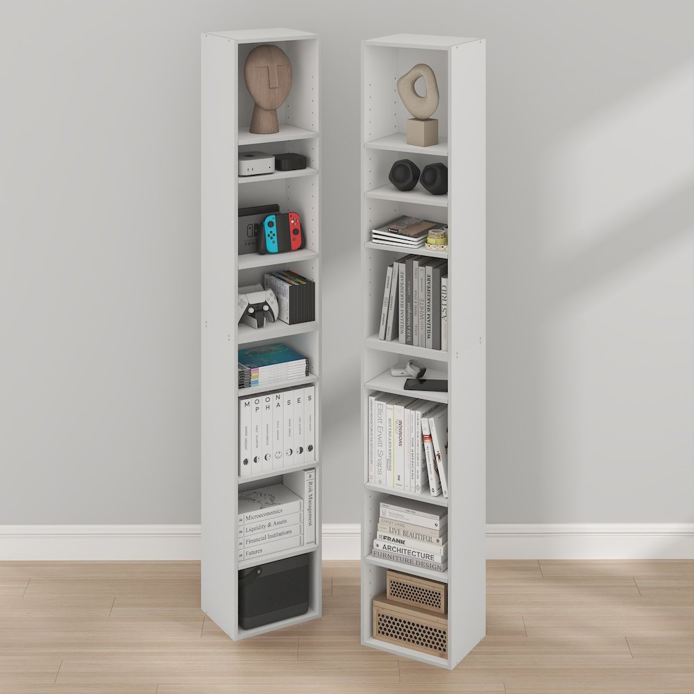 PASIR Set of 2, 8-Tier Bookshelf, Open Shelf, 9.3x11.8x70.9, White. Picture 2