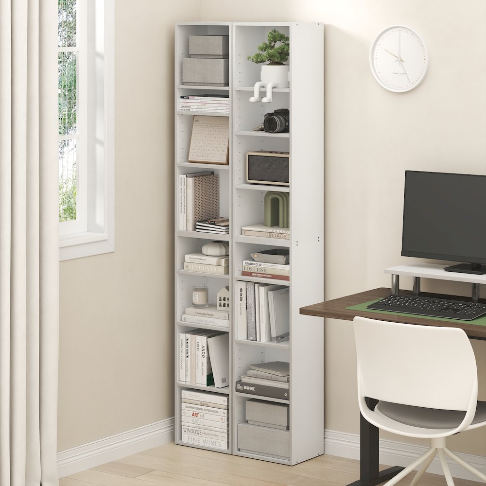 PASIR Set of 2, 8-Tier Bookshelf, Open Shelf, 9.3x11.8x70.9, White. Picture 3