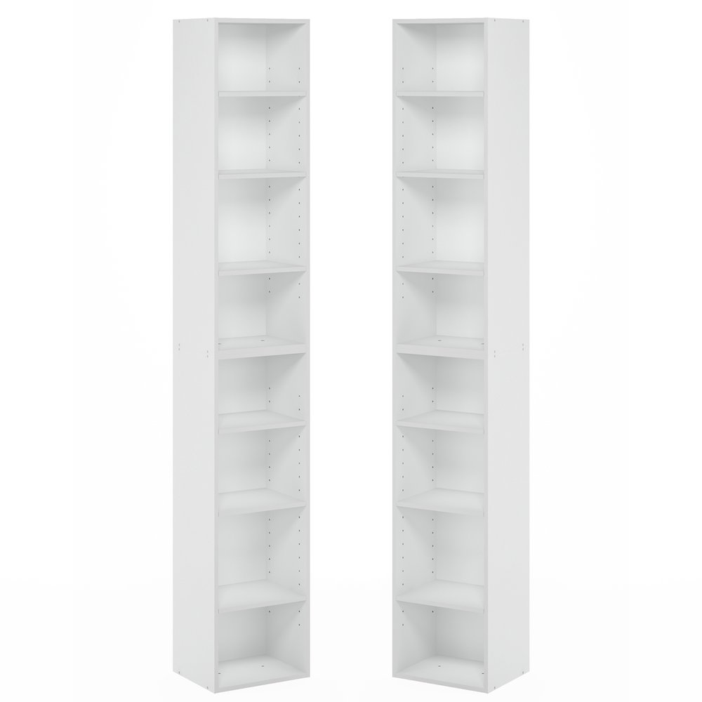 PASIR Set of 2, 8-Tier Bookshelf, Open Shelf, 9.3x11.8x70.9, White. Picture 1