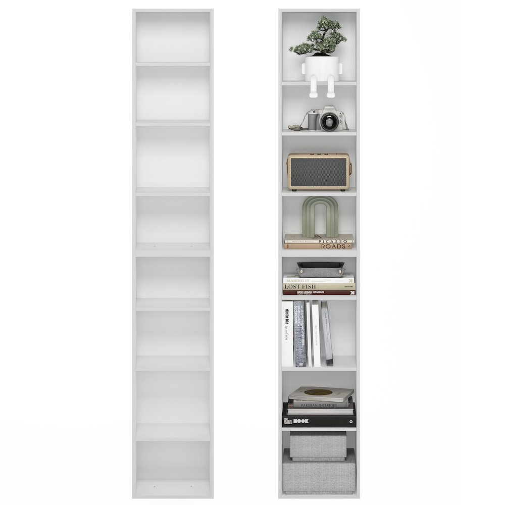 PASIR Set of 2, 8-Tier Bookshelf, Open Shelf, 9.3x11.8x70.9, White. Picture 5