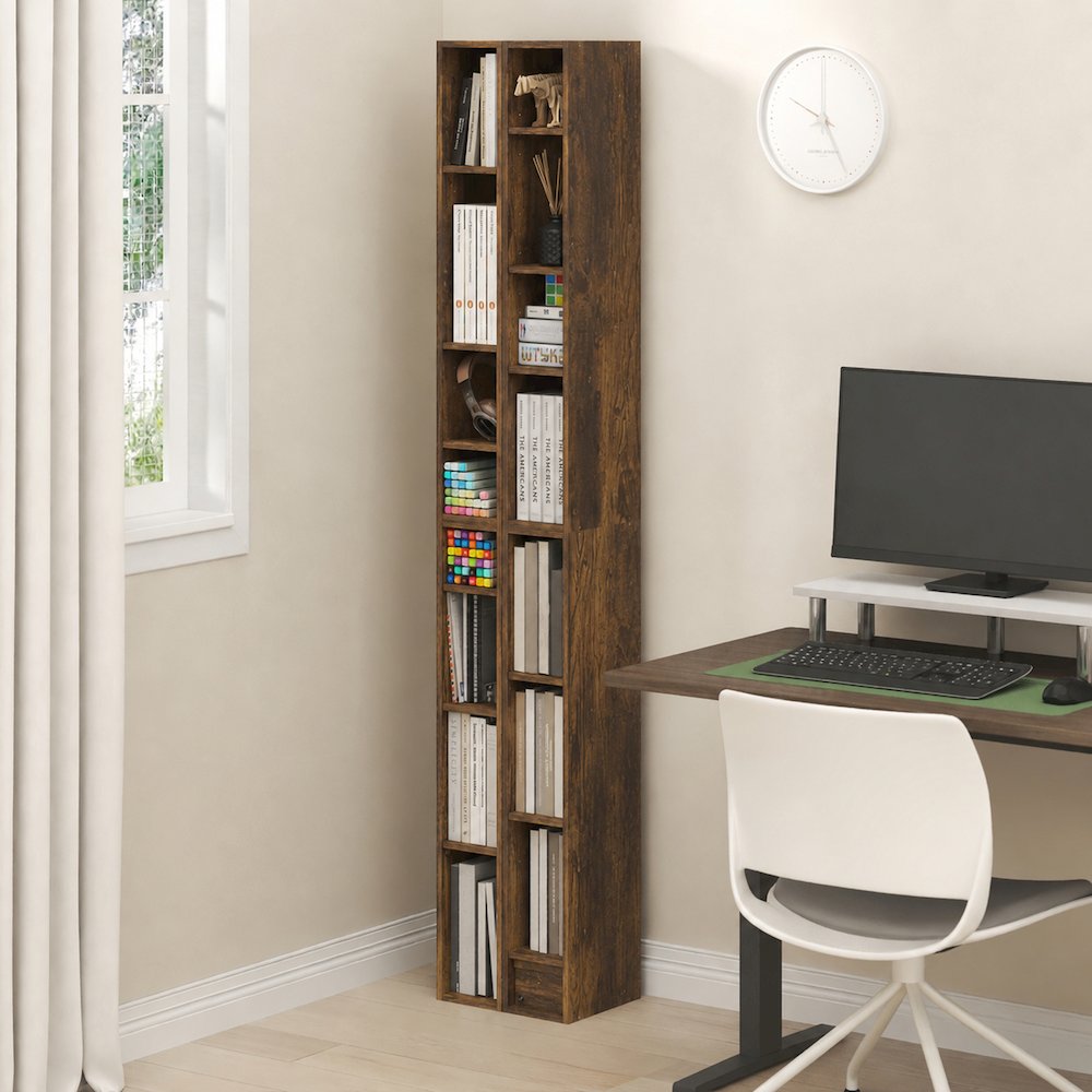 FULDA Set of 2, 8-Tier Bookshelf, Space Saving, 9.2x5.9x70.9, Amber Pine. Picture 3