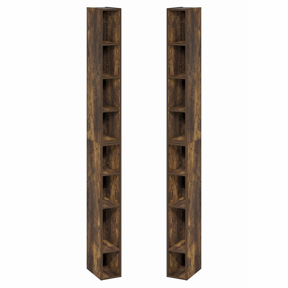 FULDA Set of 2, 8-Tier Bookshelf, Space Saving, 9.2x5.9x70.9, Amber Pine. Picture 1
