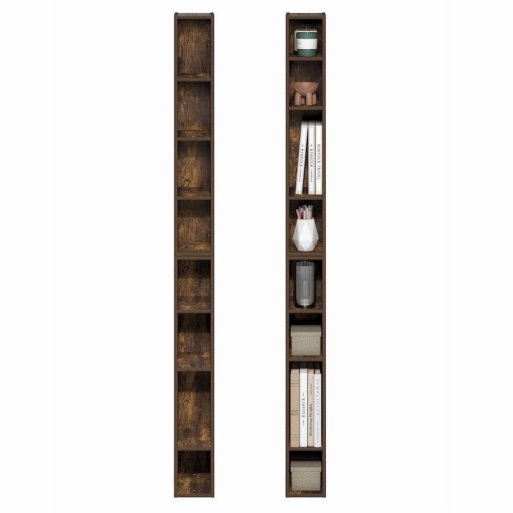 FULDA Set of 2, 8-Tier Bookshelf, Space Saving, 9.2x5.9x70.9, Amber Pine. Picture 5
