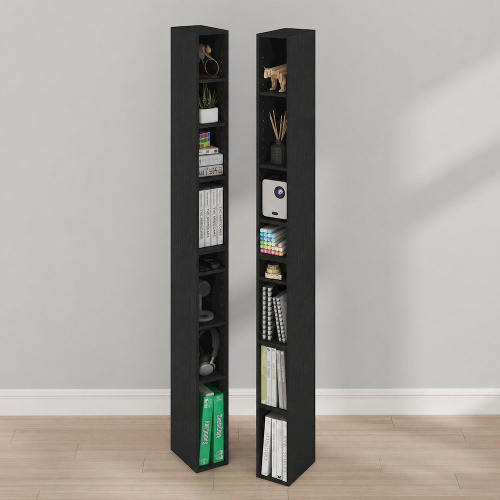 FULDA Set of 2, 8-Tier Bookshelf, Space Saving, 9.2x5.9x70.9, Blackwood. Picture 2