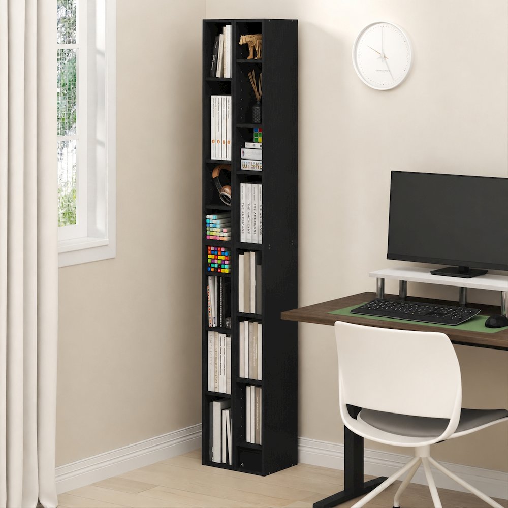 FULDA Set of 2, 8-Tier Bookshelf, Space Saving, 9.2x5.9x70.9, Blackwood. Picture 3